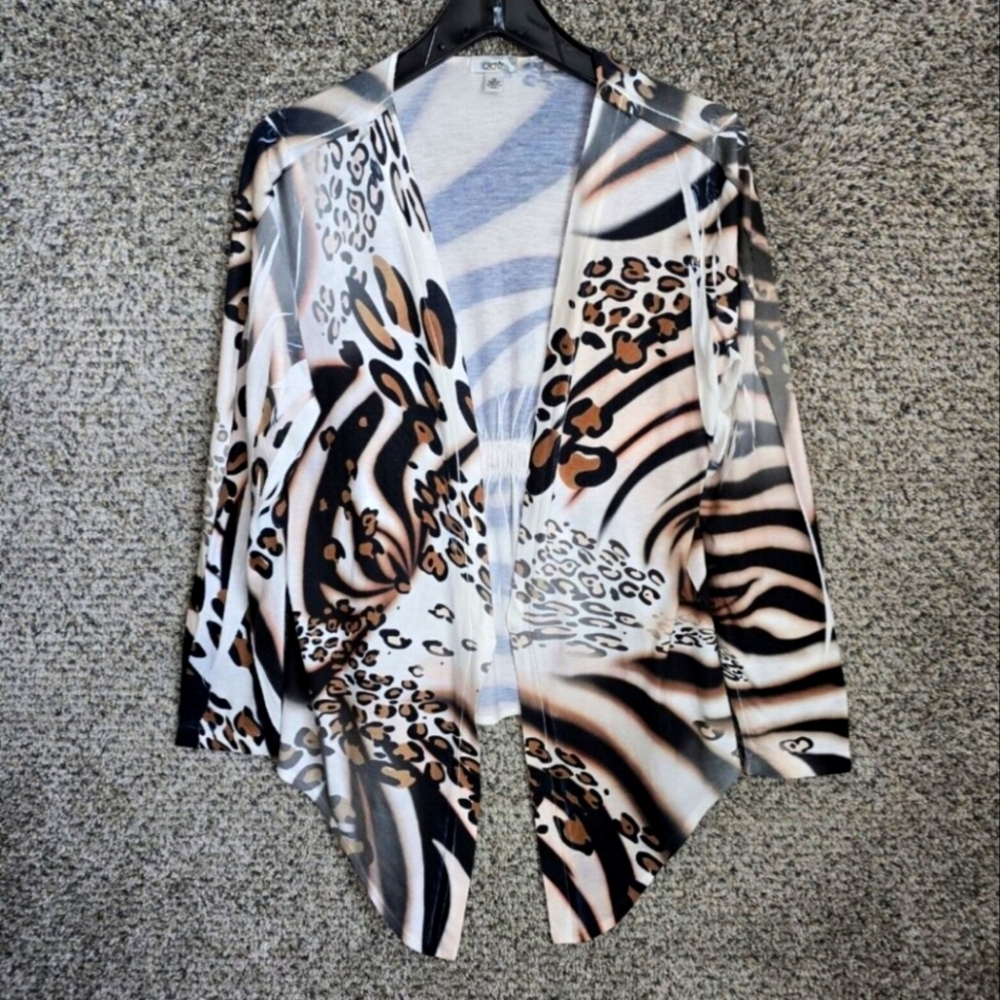 Cache Cardigan Womens Medium Animal Print Open Front Waterfall Casual Ladies